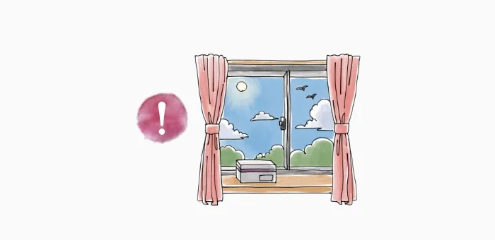 直射日光が当たる場所での保管を避ける注意点を示した図