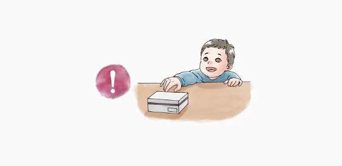 子どもの手の届く場所に薬を置かないよう注意する図