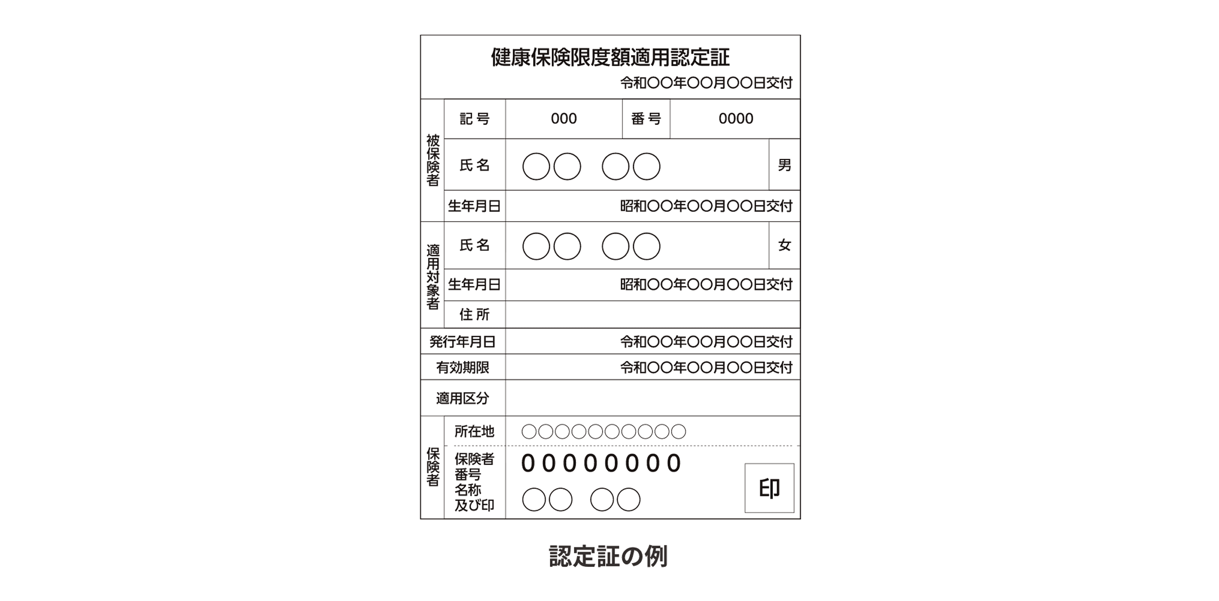 限度額適用認定証の例